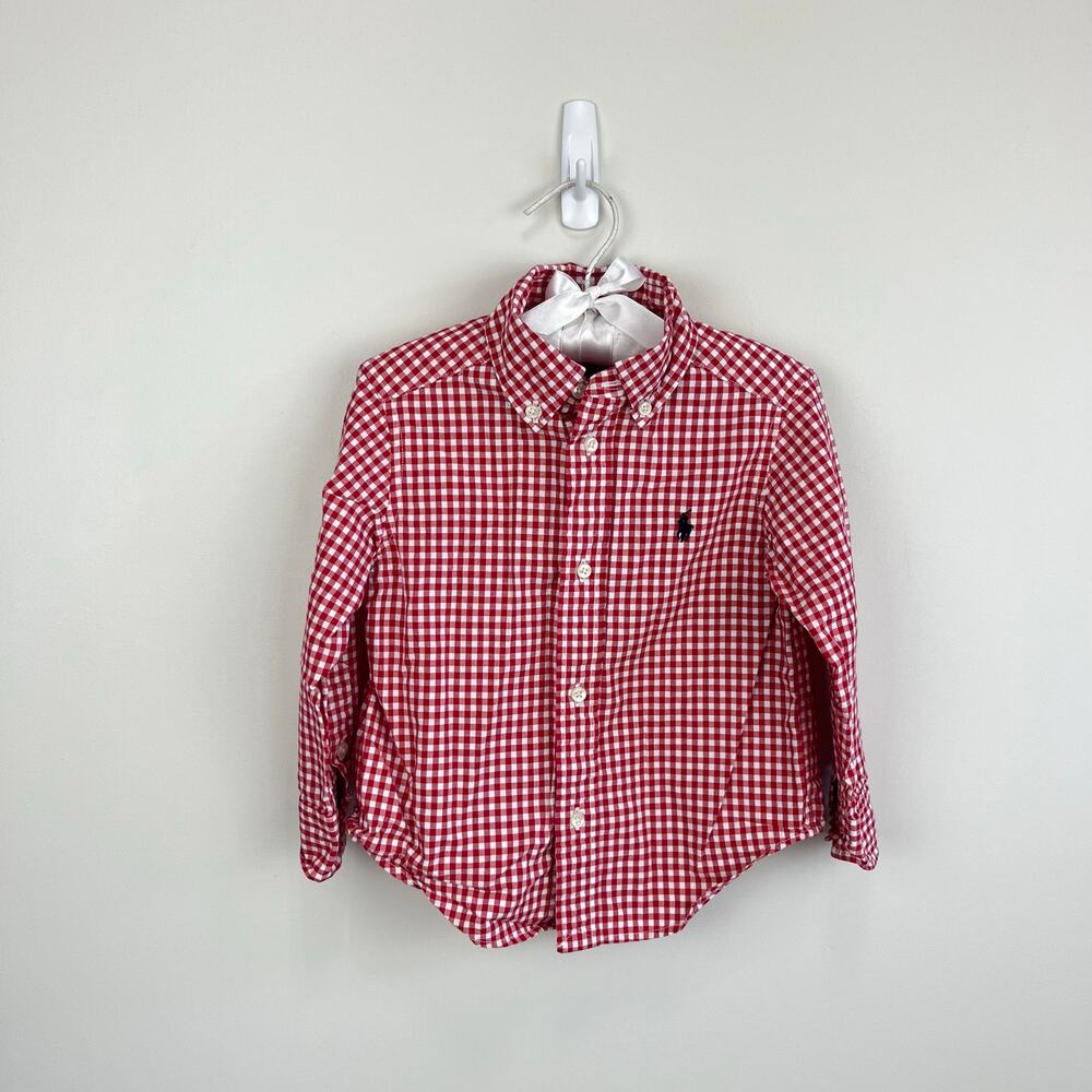 Ralph Lauren Gingham Cotton Poplin Down Shirt Red 2T